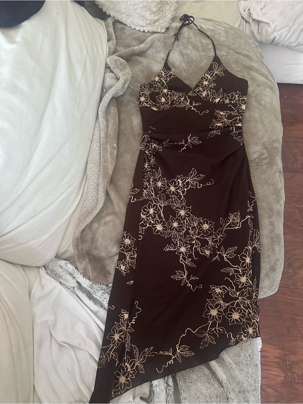 Brown y2k fairy floral halter dress